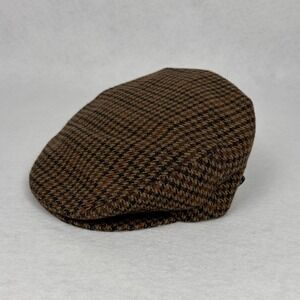 Bailey of Hollywood Mens Brown Plaid Tweed Flat/Ivy/Scally Cap Italy Size S
